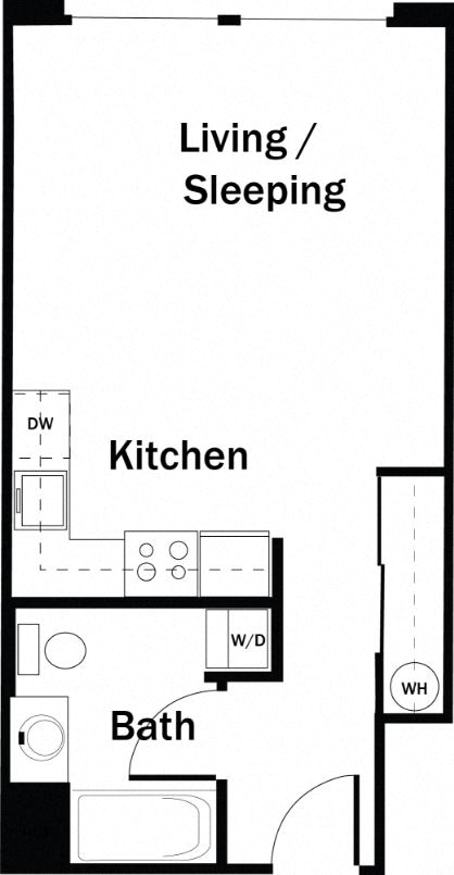 Floor plan for studio, 1 bath, 439 sqft